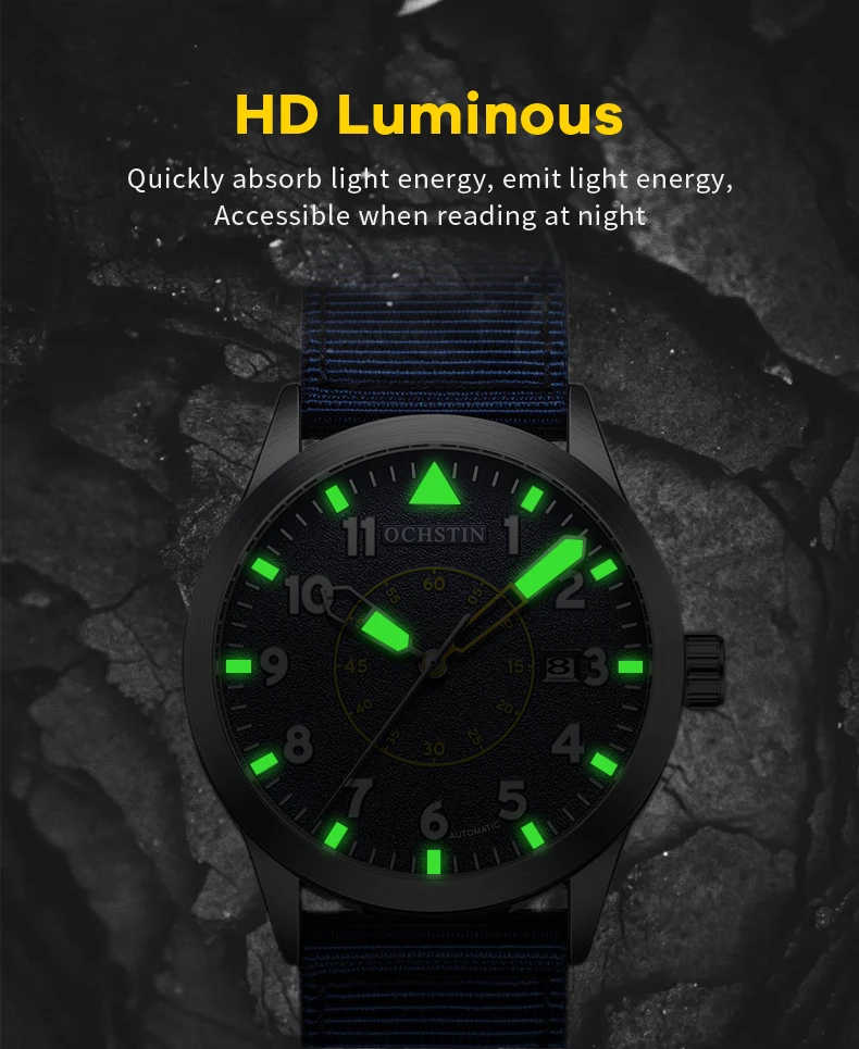 OCHSTIN Man Mechanical Pilot Wrist Watches Luxury Self Wind Nylon Mechanic Male Clock Auto Date Relogio Masculino Gift for Men