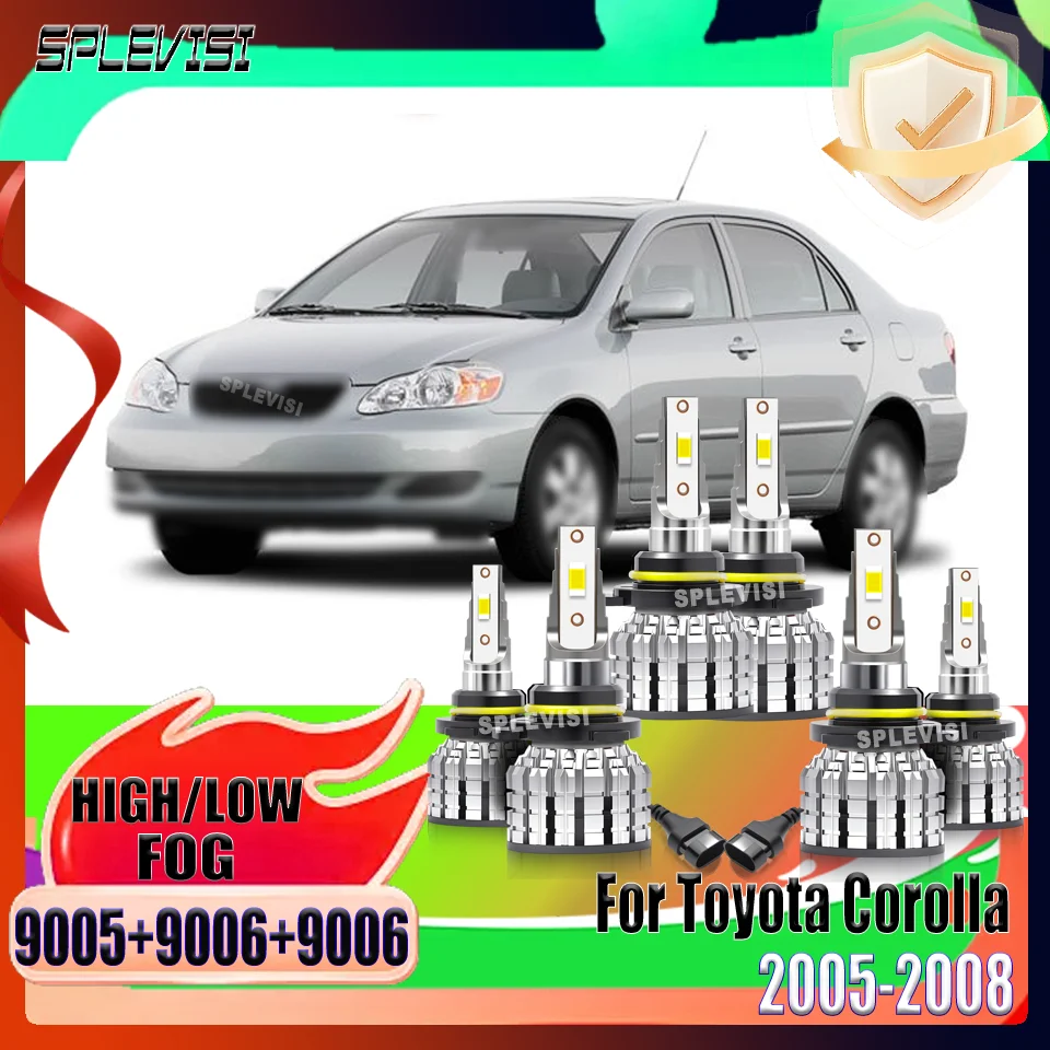 

SPLEVISI Long-Lasting Car LED Headlight 9005 High Beam 9006 Low Beam 9006 Foglamp Set For Toyota Corolla 2005 2006 2007 2008