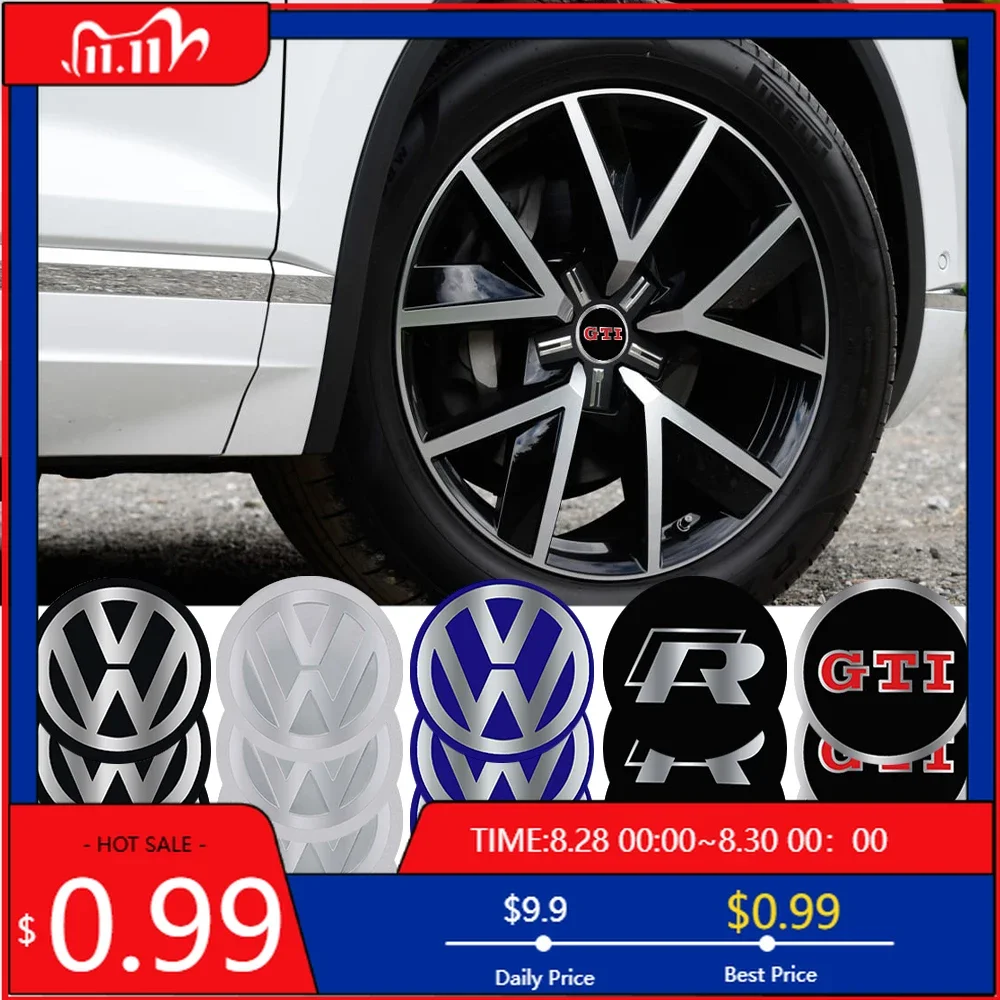 

VW GTI GOLF 2026 Hot For VW VOLKSWAGEN 4Pcs 60/63/68mm Car Wheel Center Hub Cap Rim Cover For Volkswagen VW Golf GTI Passat b8 b