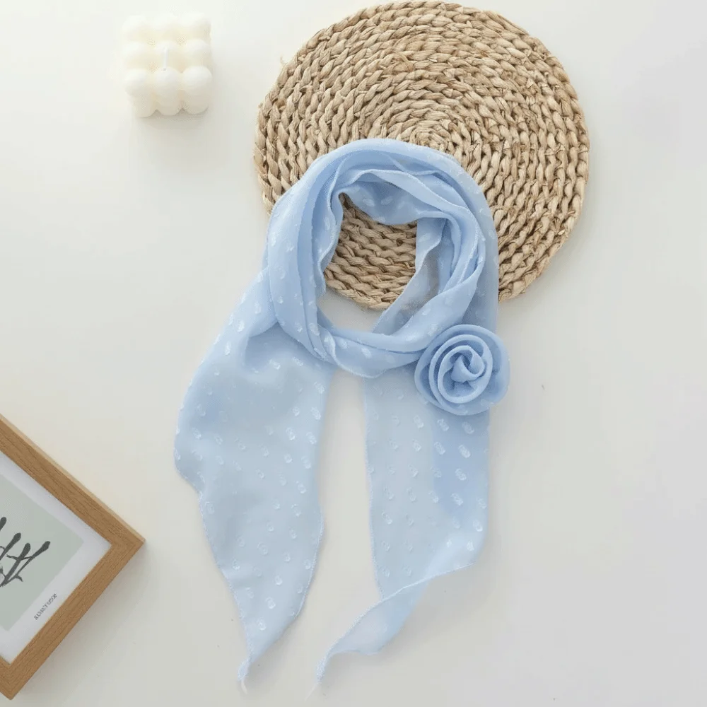 Detachable Design Chiffon Scarf Thin Material Narrow Shape Polka Dots Scarf High-end Feeling Rose Decor Neckerchief