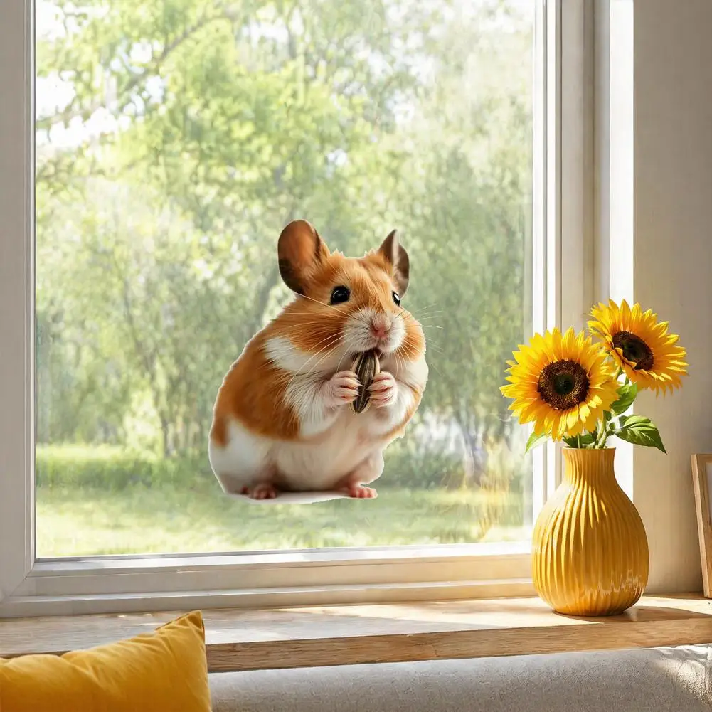 Seasonal Decorative Window Film Realistic Hamster Static Window Sticker Sunflower Daisy Vinyl Decal Removable for Room