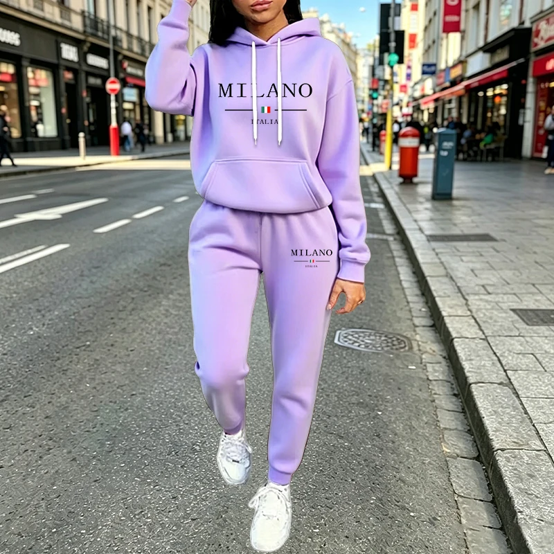Herbst Winter Damen-Sets 2-teilig Hoodies Hosen Anzug Sportoutfits 2026 MILANO Buchstaben-Print Ästhetische Kleidung Damen Trainingsanzug – Detail 6