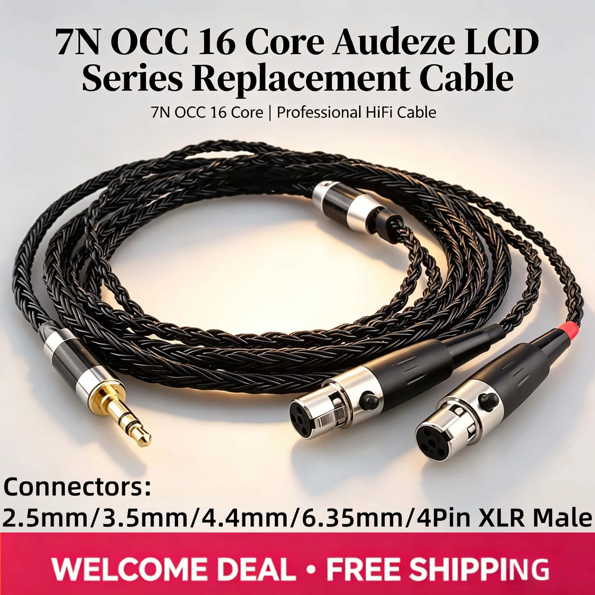 Cable de auriculares trenzado negro de alta fidelidad, 16 núcleos, 7N OCC, para Audeze LCD-3, LCD-2, LCD-X, LCD-XC, LCD-4z, LCD-MX4, LCD-GX, para audiófilos