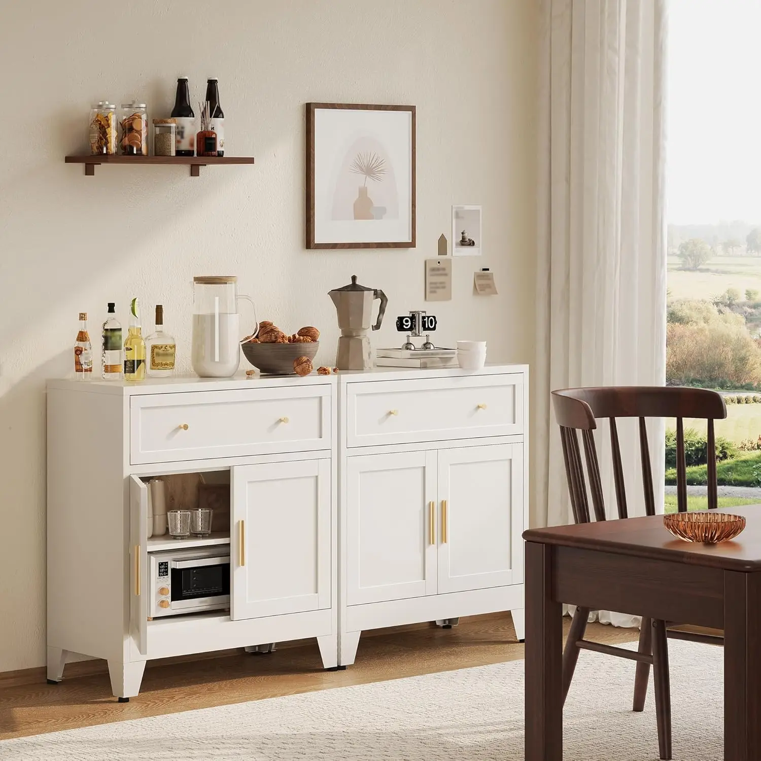 

Metal Sideboard Cabinet, Buffet Storage Cabinet, Coffee Bar with Big Drawer and Adjustable Shelf for Kitchen, Dining Room, Livin