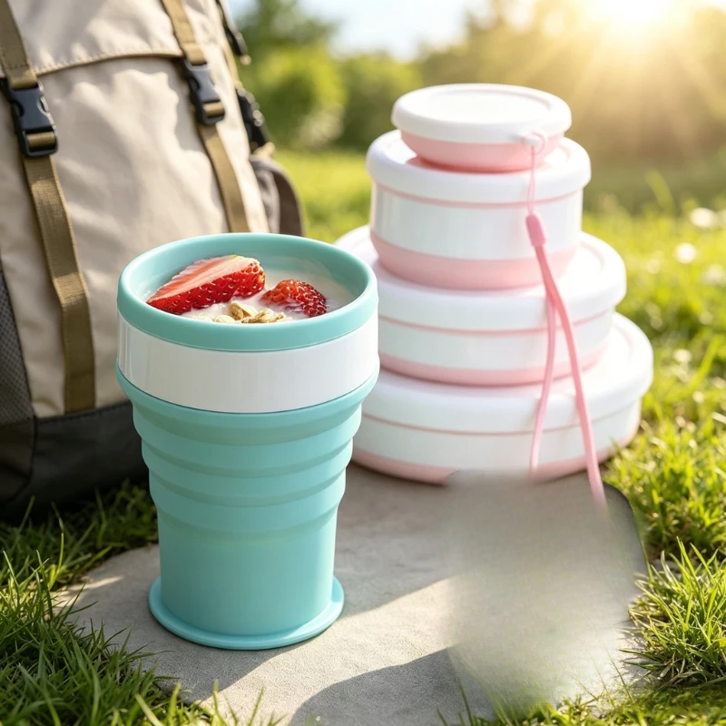 Silicone Collapsible Travel Cup with Lid Portable Foldable Water Cup for Outdoor Sports Camping Reusable Drinking Toothbrush Cup