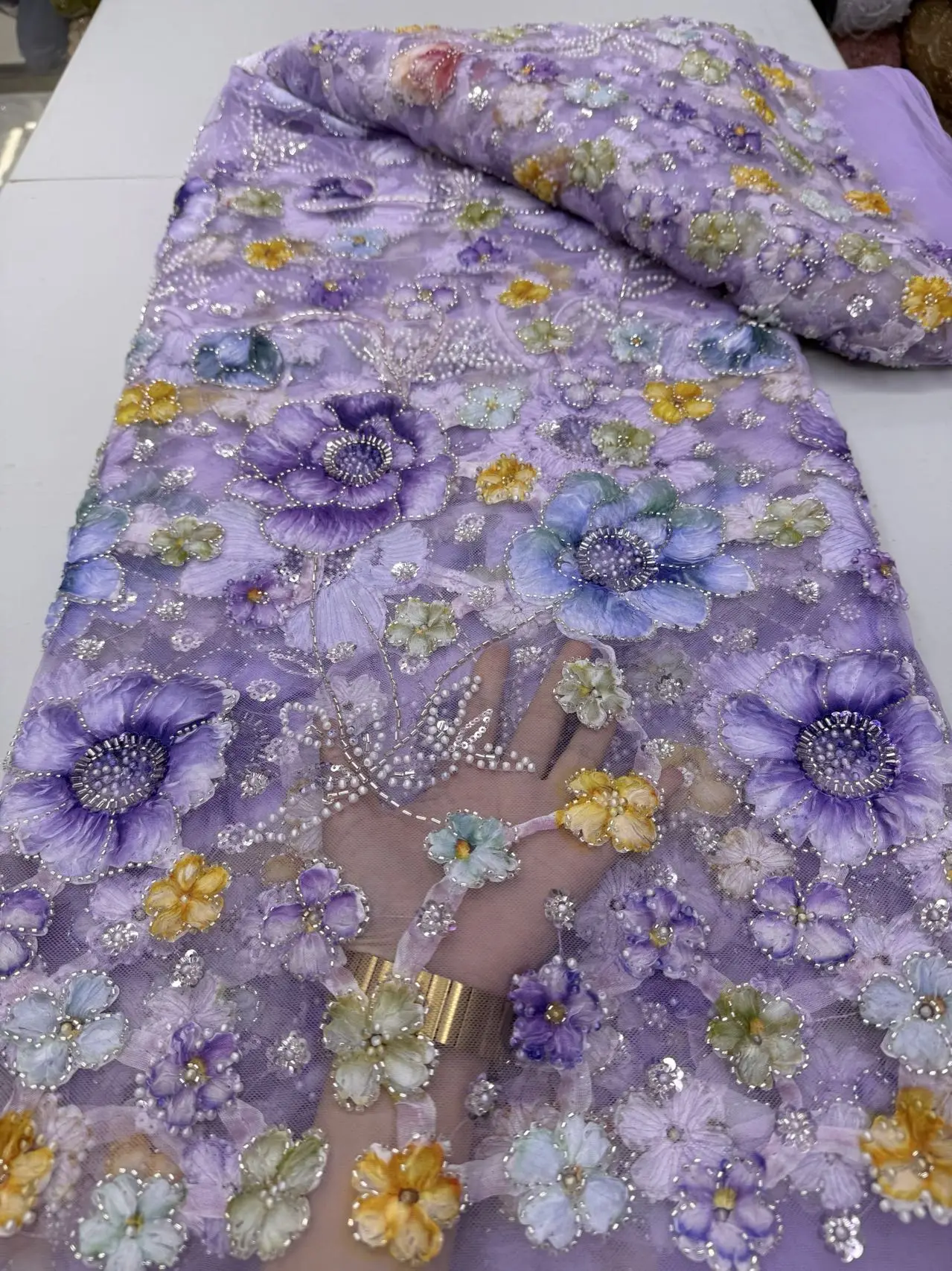 

Высококачественная нигерийская тюлевая ткань с пайетками и вышивкой, африканская сетчатая ткань для выпускных платьев, 5 ярдов, JY519