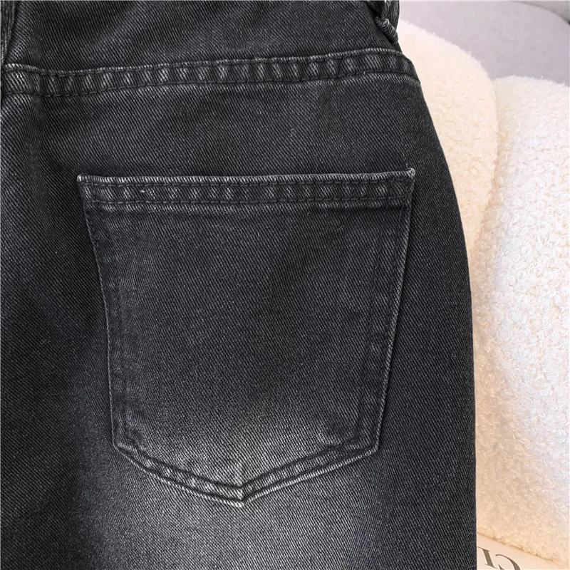 High Waist Wide Leg Denim Jeans Women's Autumn New Style Loose Straight Drapey Slimming Effect Black Bean King Cross-Border