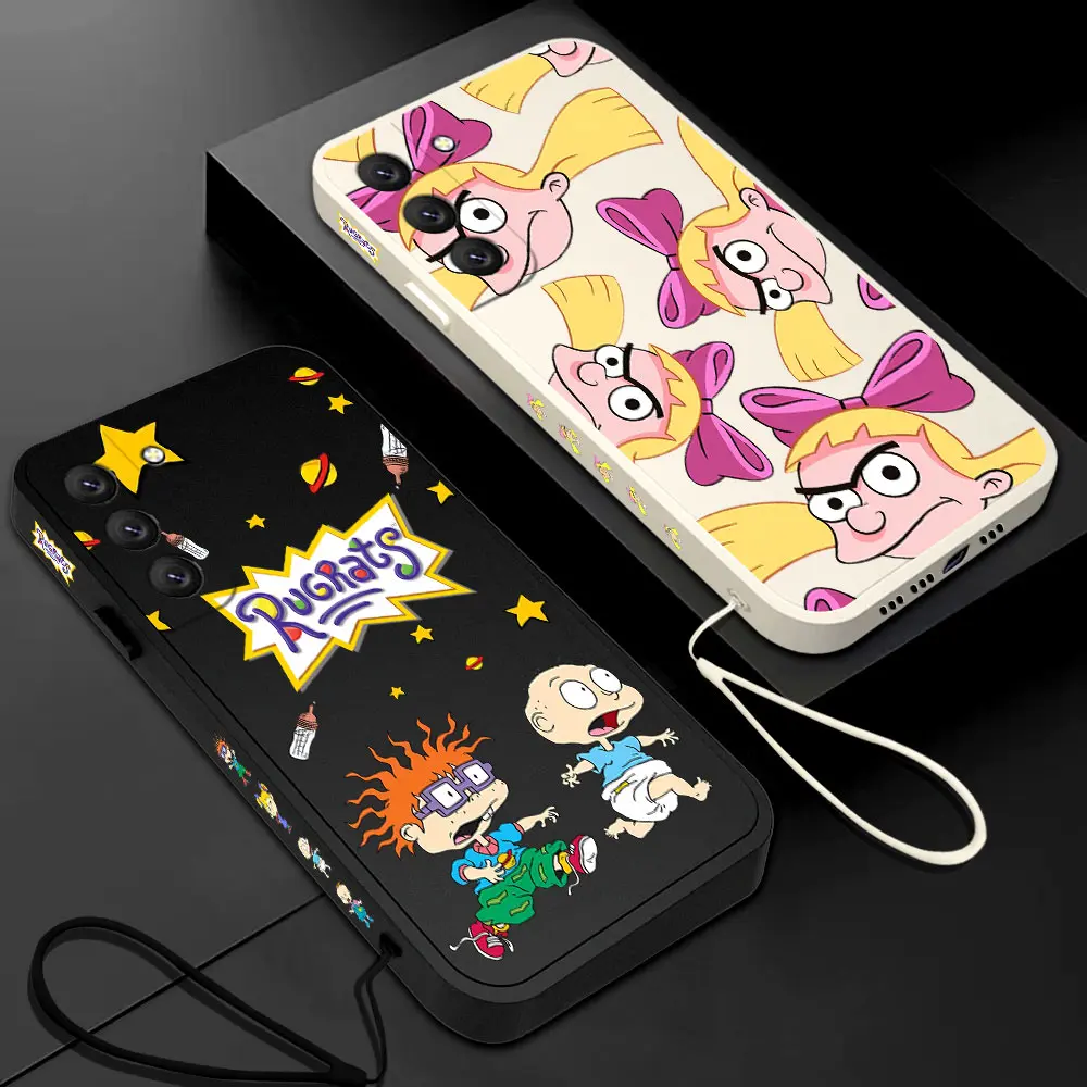 Cartoon Funny R-Rugrats Phone Case For Samsung Galaxy S24 S23 S22 S21 S20 Ultra FE S10 4G S9 Note 20 10 Plus With Lanyard Cover