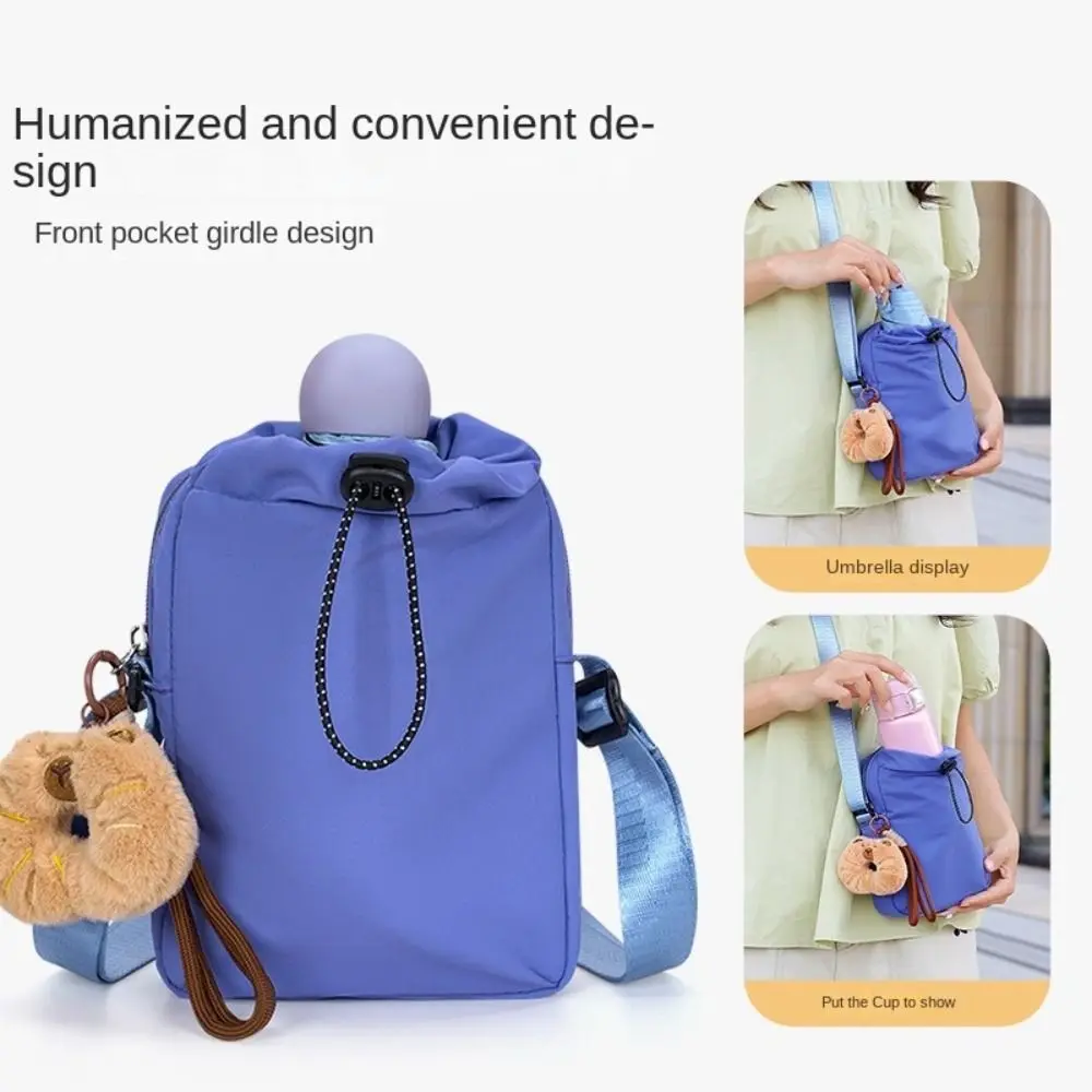 

Korean Style Crossbody Water Bottle Bag Nylon Portable Mobile Phone Bag Waterproof Drawstring Open Top Water Bottle Carrier Bag