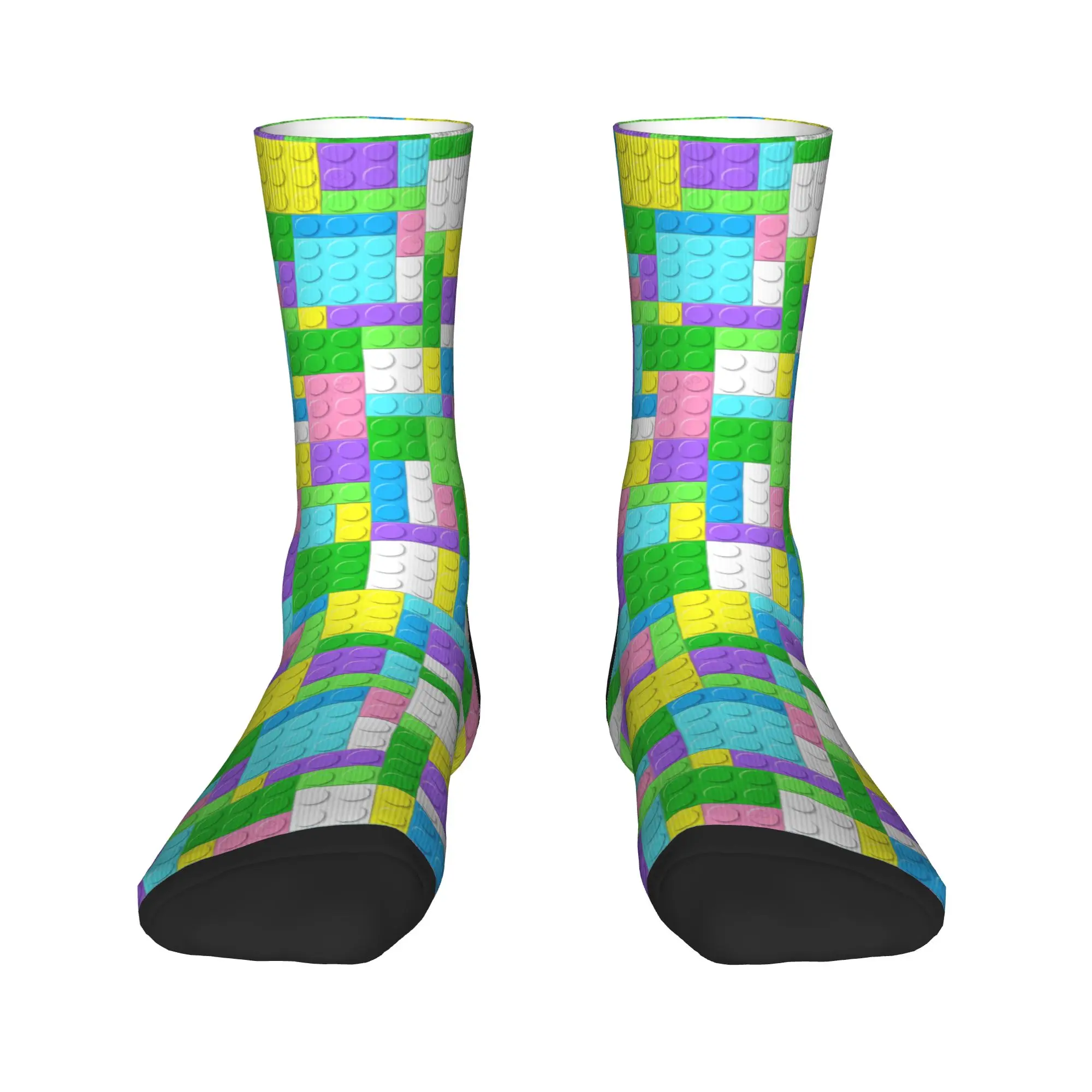 Men's Socks Rainbow Building Blocks Print  Stockings Winter Funny Quality Socks Printed Cycling Anti Slip Socks