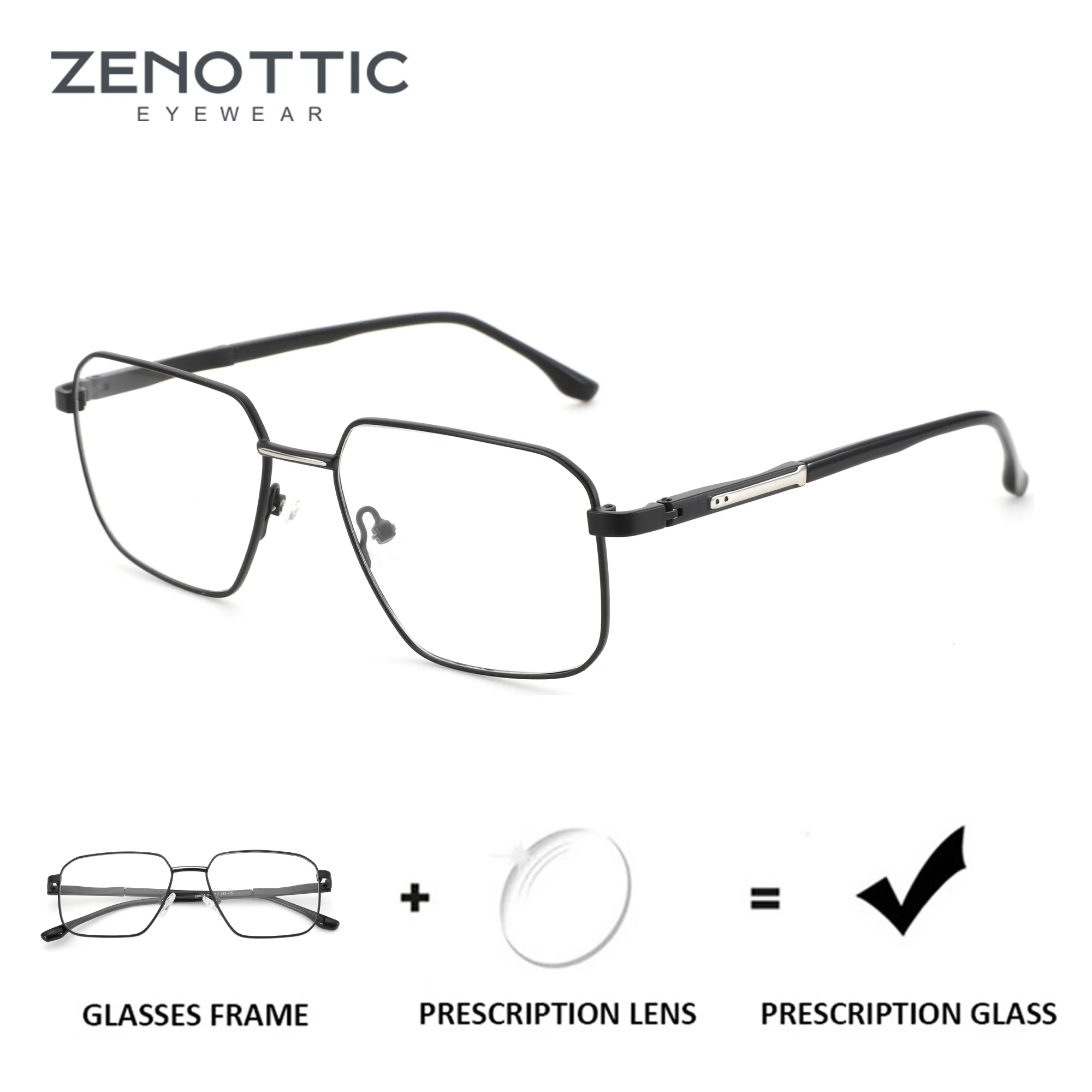 

ZENOTTIC L Size New Arrivals Square Prescription Eyeglasses Men for High-quality Metal Photochromic Rectangle Optical Glasses