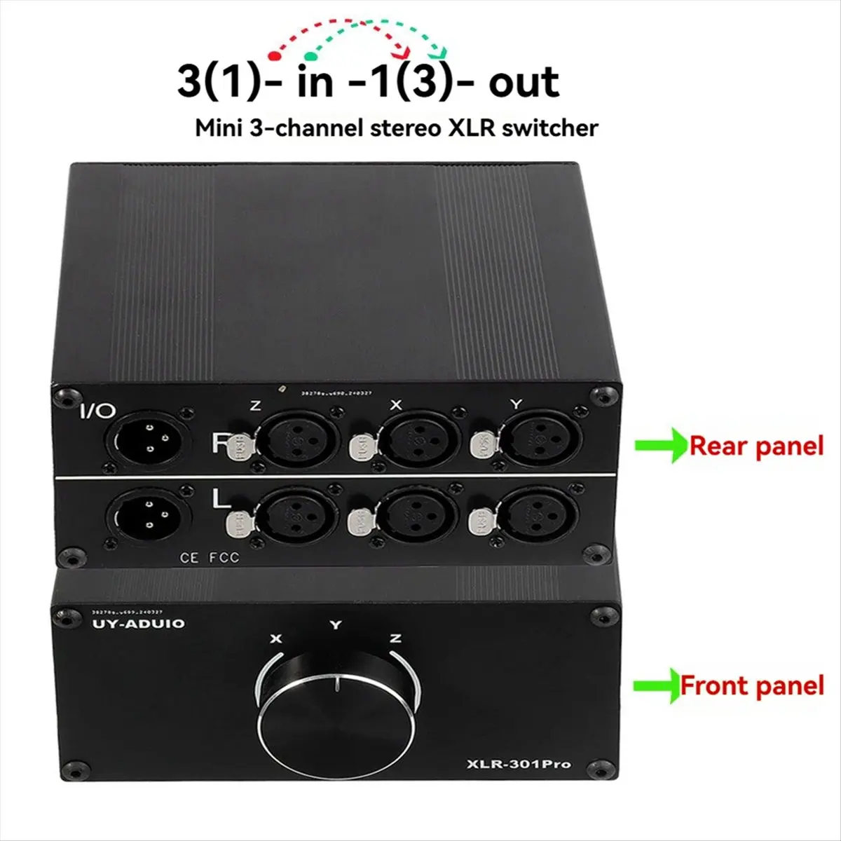 3-Way Passive Stereo Audio Switcher XLR 3-Female 1-Male Switcher Out or 1 in 3 Out Splitter Box XLR