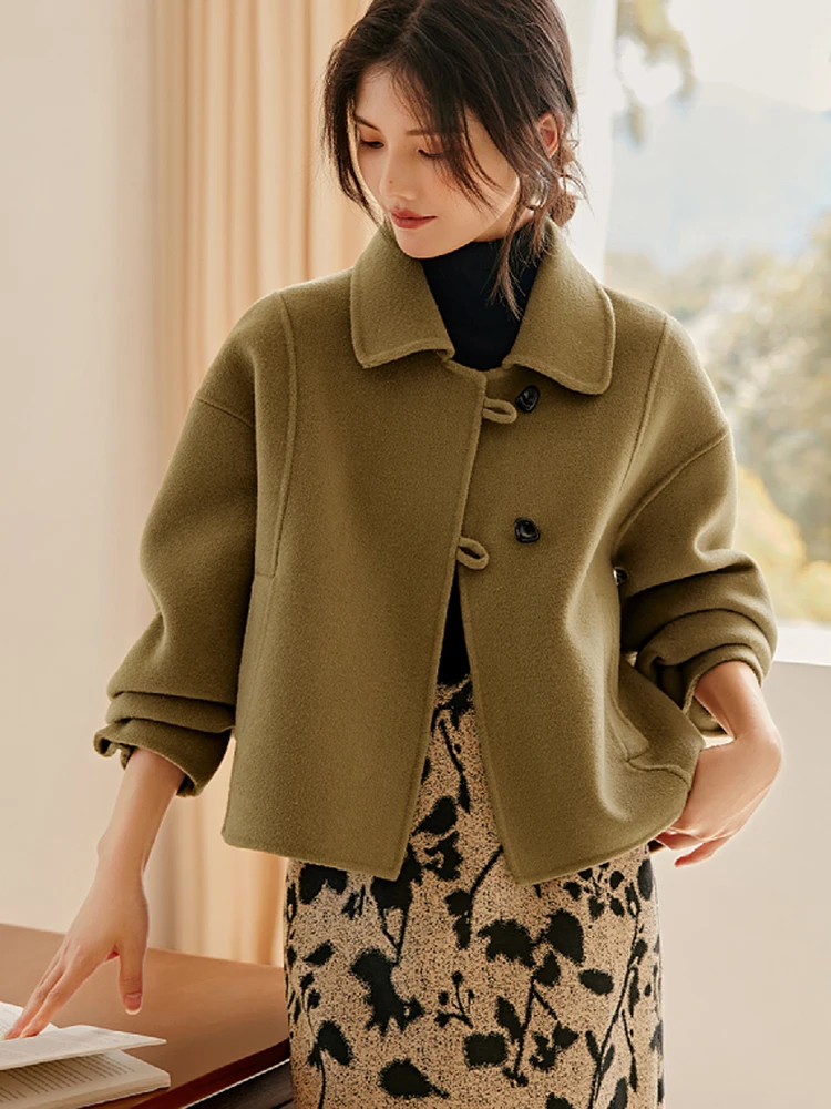 

French Small Fragrant New Autumn Woolen Short Coat Fashion Women Elegant Lapel Chic Buttons Solid Long Sleeve Outerwear Crop Top