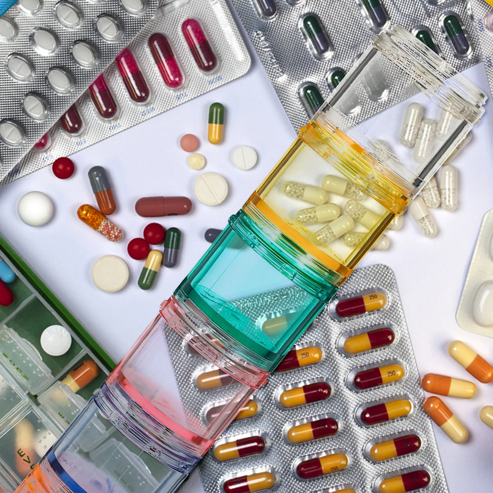 

Portable Container Weekly Pills Box 7 Grids Organizer Detachable Design for Vitamins Fish Oil Tablets Travel Friendly