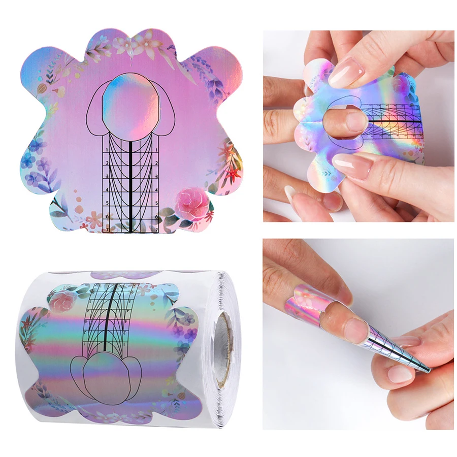 100 Stück Nagelkunstformen, französische Spitzen, Verlängerung, UV-Gel, selbstklebende Papierformen, Schablone für professionelle Nagelkünstler – Detail 2