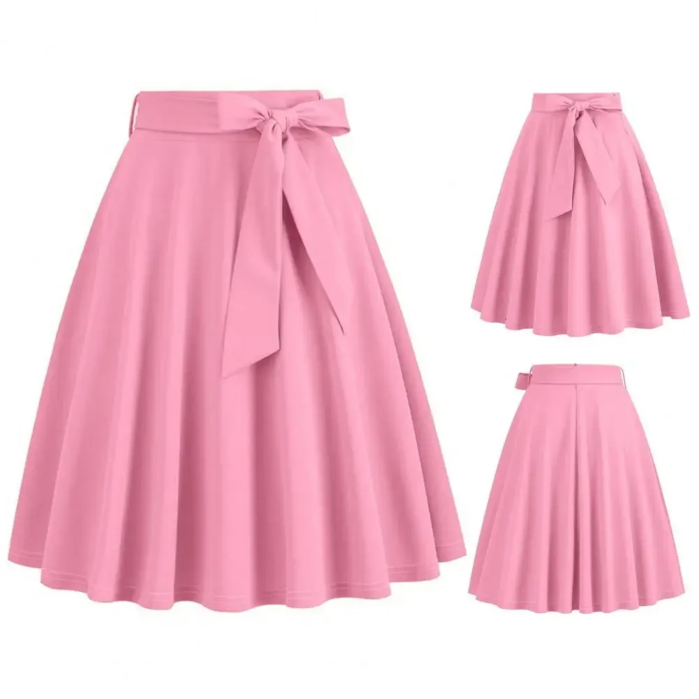 High-waisted Skirt Midi Skirt Elegant A-line Skirt with Belted Tight Waist Soft Ruffle Detail for Women Solid Color High