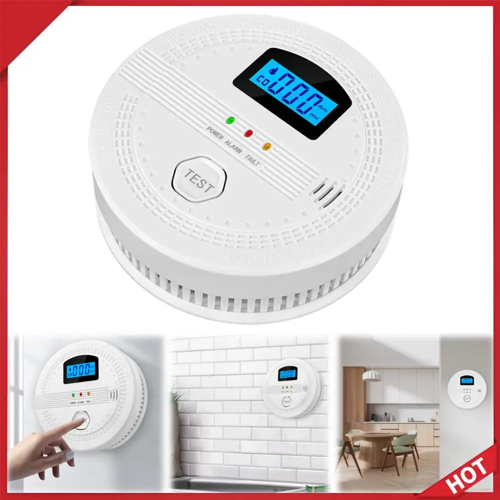 

Детектор угарного газа и дыма 2-в-1 с ЖК-дисплеем, портативный пожарный датчик, сигнализация о возгорании, портативный детектор CO на батарейках, датчик CO для домашнего использования