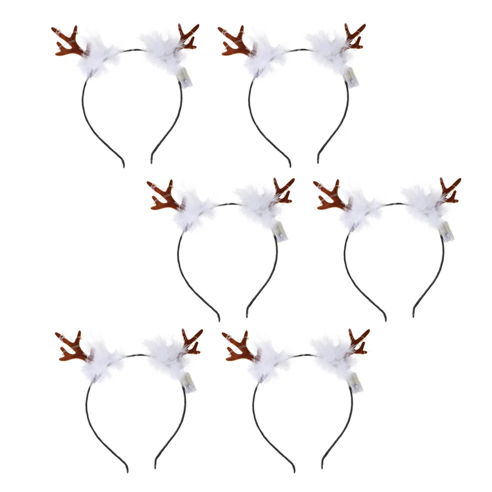 6 Pcs Luminous Antler Headband Party Cosplay Hair Wear Xmas Decors Antlers Festival Decoration Accessories Plastic Hoops