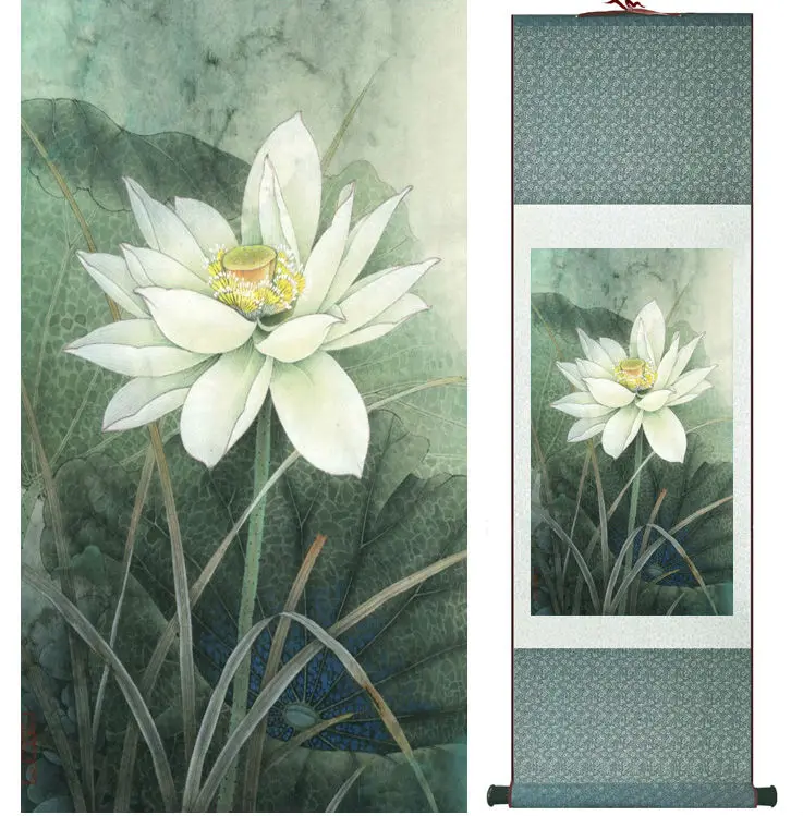 Lotus flower painting  water lily painting Chinese wash painting home decoration No.32010