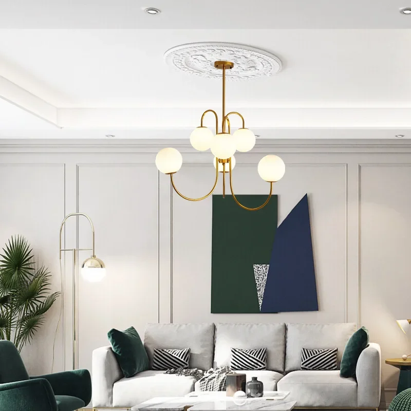 

SANDYHA Nordic Art LED Pendant Lamp Glass Ball Chandelier for Living Room Restaurant Clothing Store Modern Design Magic Bean