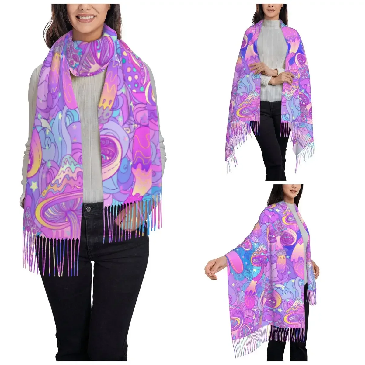 Mushrooms Shawl Wraps for Women Warm Large Soft Scarf Psychedelic Magic Hippie Neckerchief Shawl Scarves