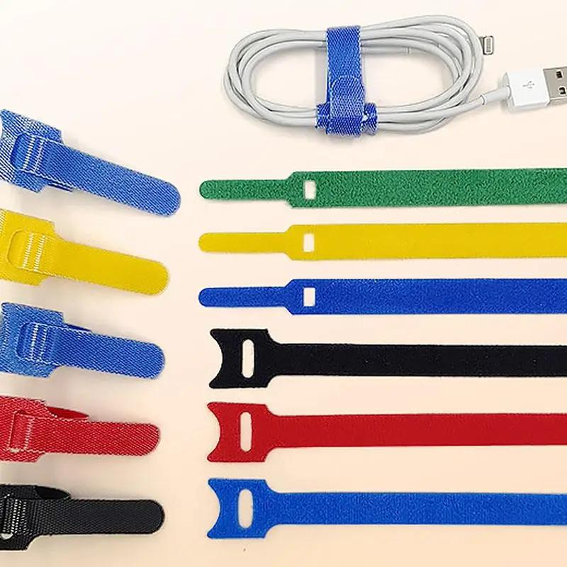 10Pcs Long T-Type Cable Ties Wire Reusable Cord Organizer Wire Fastener Straps Colored Nylon Hook Loop Computer Data Cable Tie