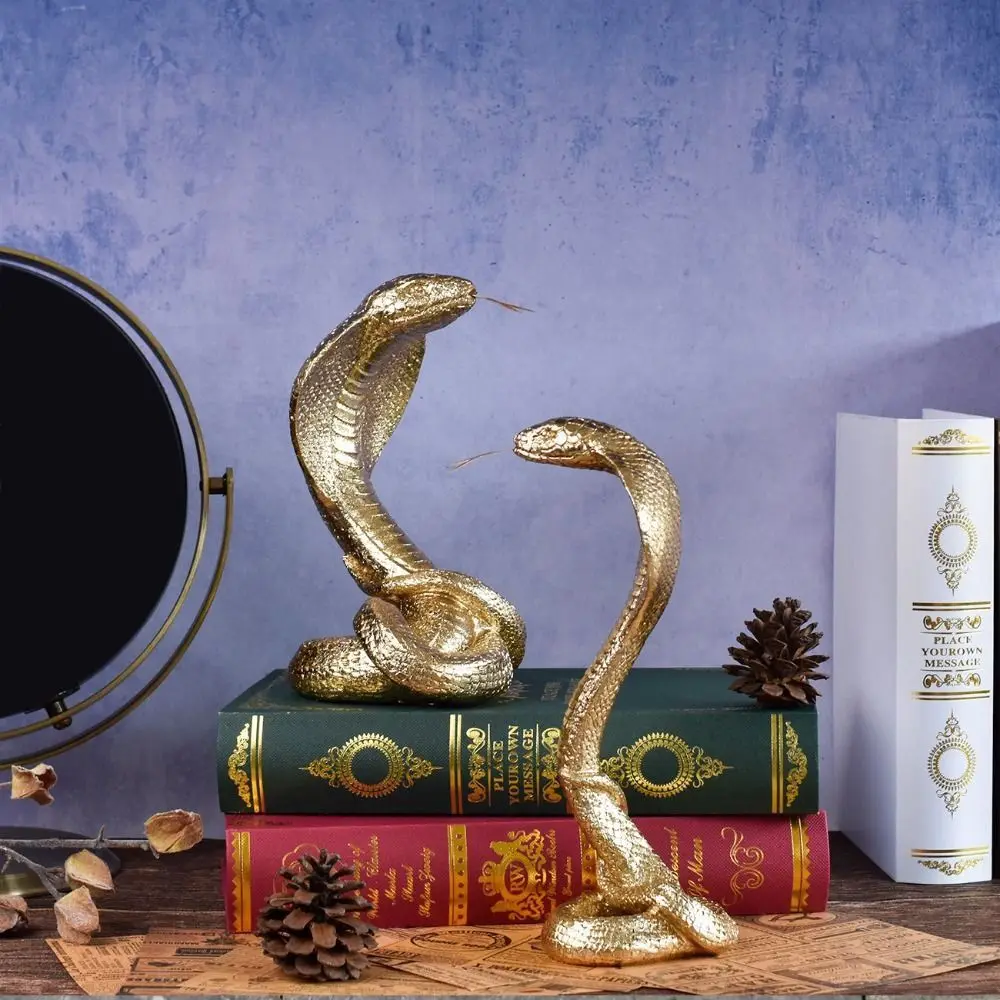 

Durable Cartoon Lucky Snake Statue Funny Resin Crafts Cobra Figurine Handmade Simulation Animal Sculpture Indoor Cabinet