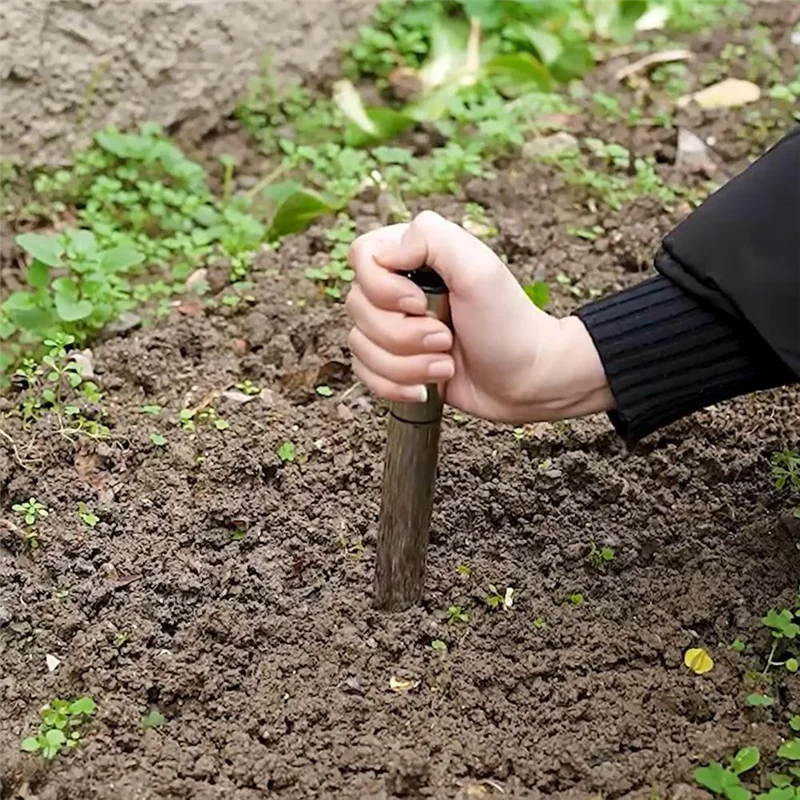 1 pz punzone per piantare il terreno in acciaio inossidabile design smussato pianta semina per fori con cordino