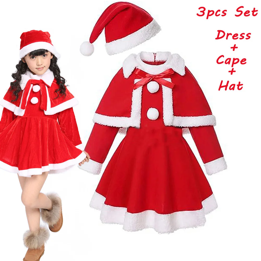 2025 New Year Festival Clothing Set St Nicholas Dress with Hat for Girls Boys Christmas Santa Claus Cosplay Suit Xmas Party Wear
