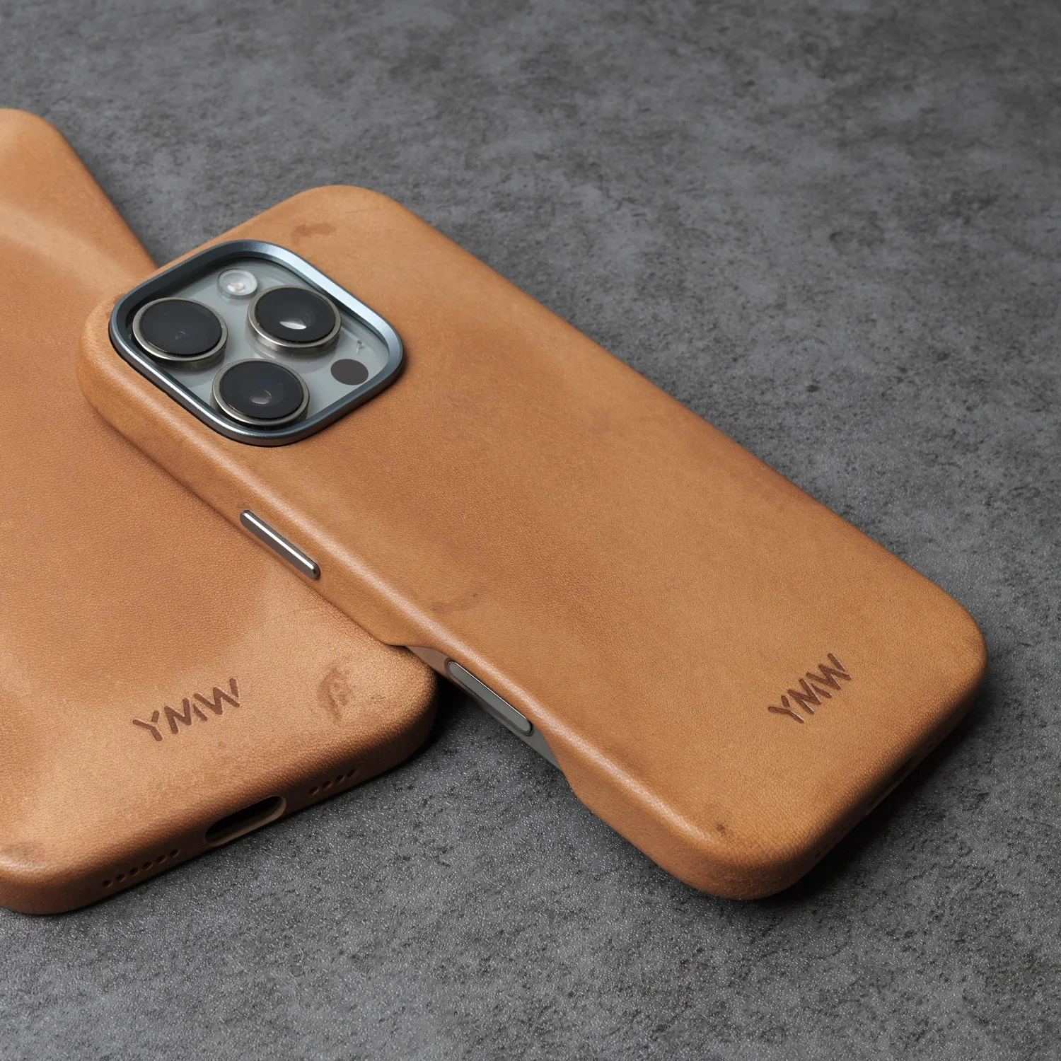 YMW Italian Genuine Leather Case for iPhone 15 Pro Max Personality Vegetable Tanned Cowhide Magnetic Phone Cover