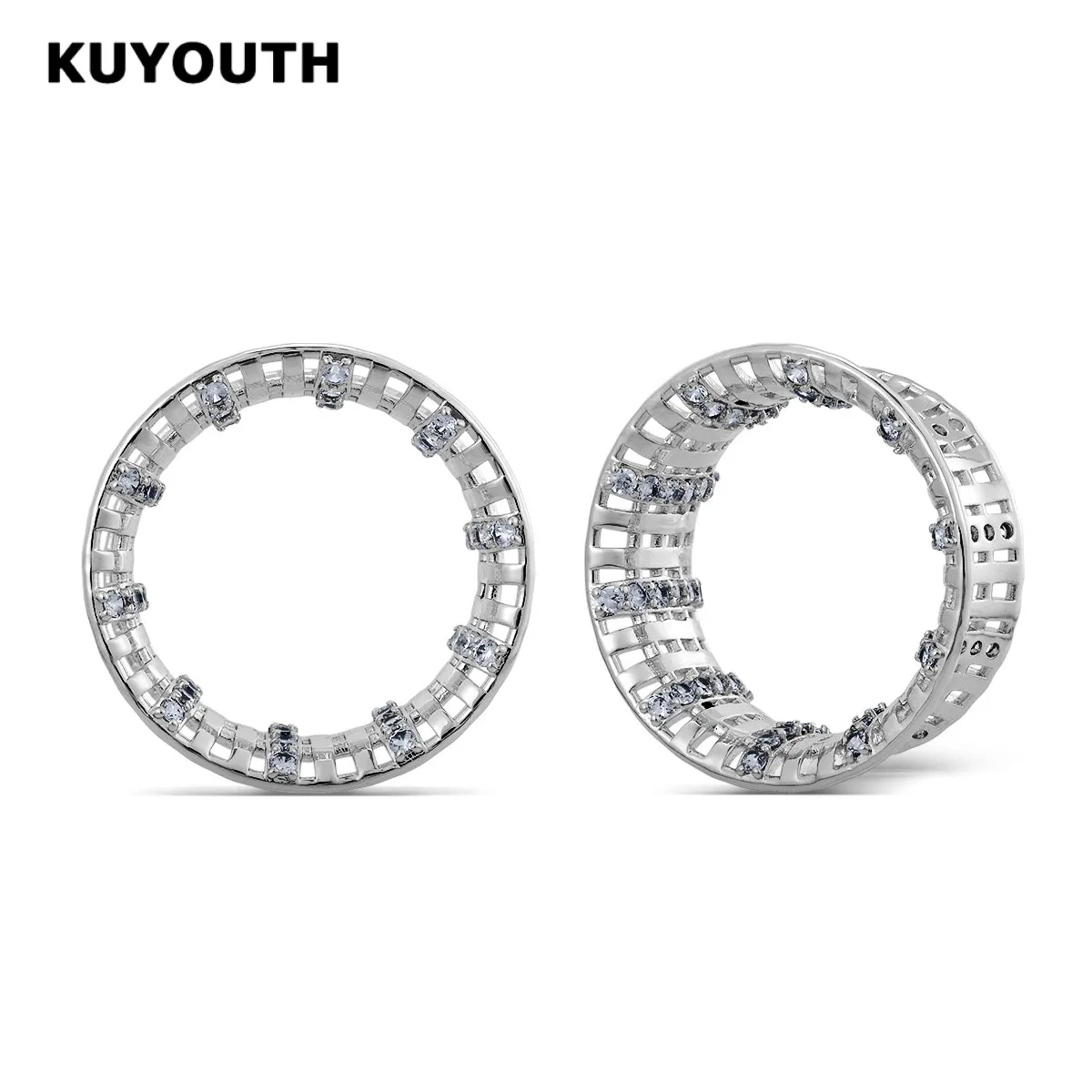 

KUYOUTH Luxury Hollow out Ear Tunnels Plugs Gauges Shiny Breathable CZ Crystal Inlaid Ear Stretcher Expander Piercing Jewelry