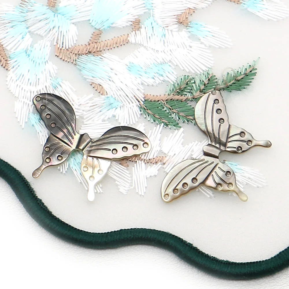 Classic Natural Freshwater Black Mussel Shell Polished and Carved Butterfly Shape Straight Hole Loose Beads Pendant DIY Jewelry