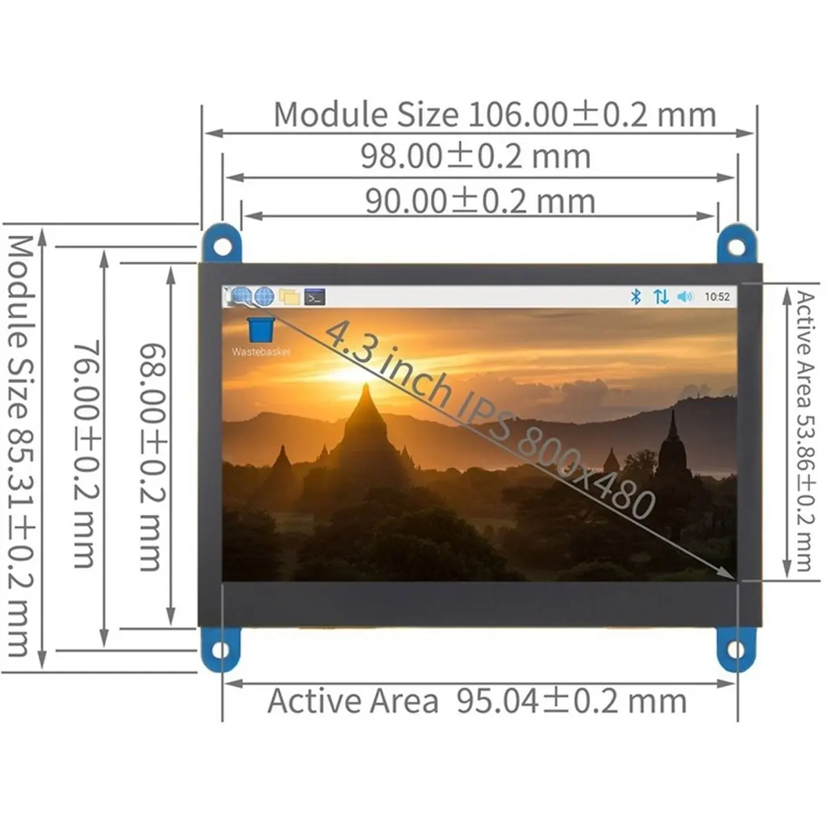 A72U 4.3inch LCD Display 800x480 Capacitive Touch Screen for 5 4B 3B 3B 2B B+ B 3A+ A+ Zero W Zero