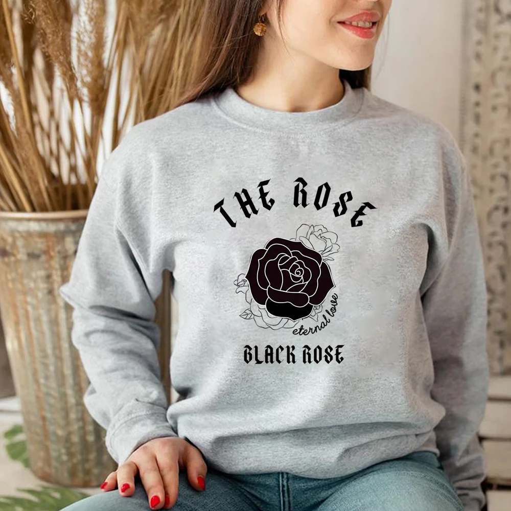 Vintage The Rose Kpop Sweatshirt Kpop Concert Shirt K-pop Sweater Korean Rock Hoodie Black Rose Top Unisex Long Sleeves Tops