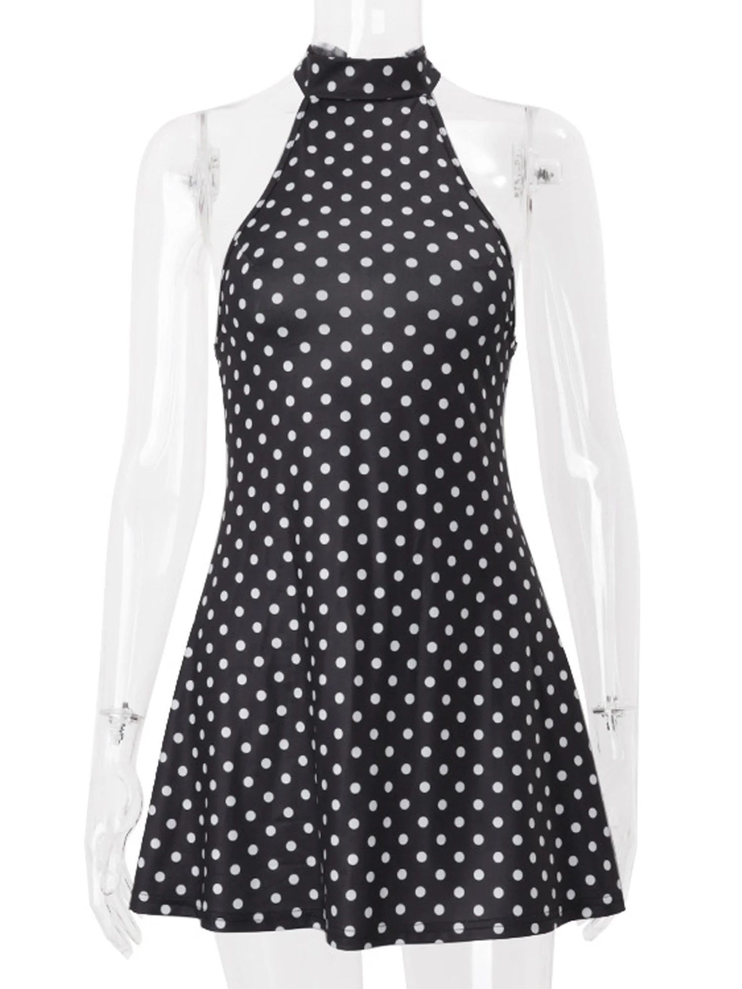 Abito da cocktail da festa da donna anni '20 Mini abito a pois con lacci Halter senza maniche aperto sul retro Abito a trapezio per abito casual quotidiano