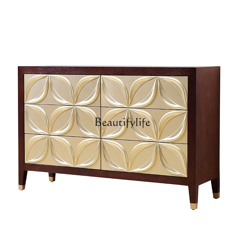 01New product entrance cabinet Solid wood three-dimensional carved foyer European living room dining side cabinet