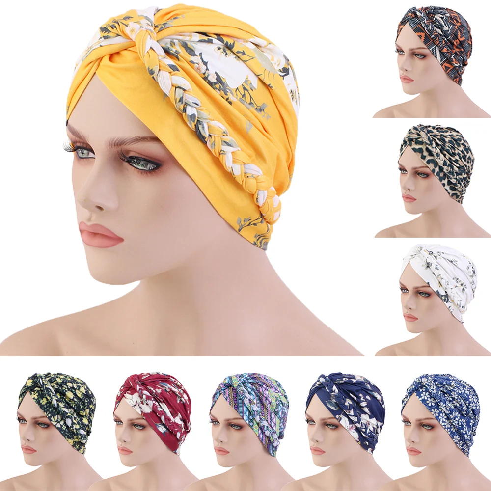 Turban Tressé Imprimé pour Femme, Bonnet, Hijab, Turban Indien, Musulman, Perte de Cheveux, Écharpe de Sauna Ethnique Boho, Nouvelle Collection