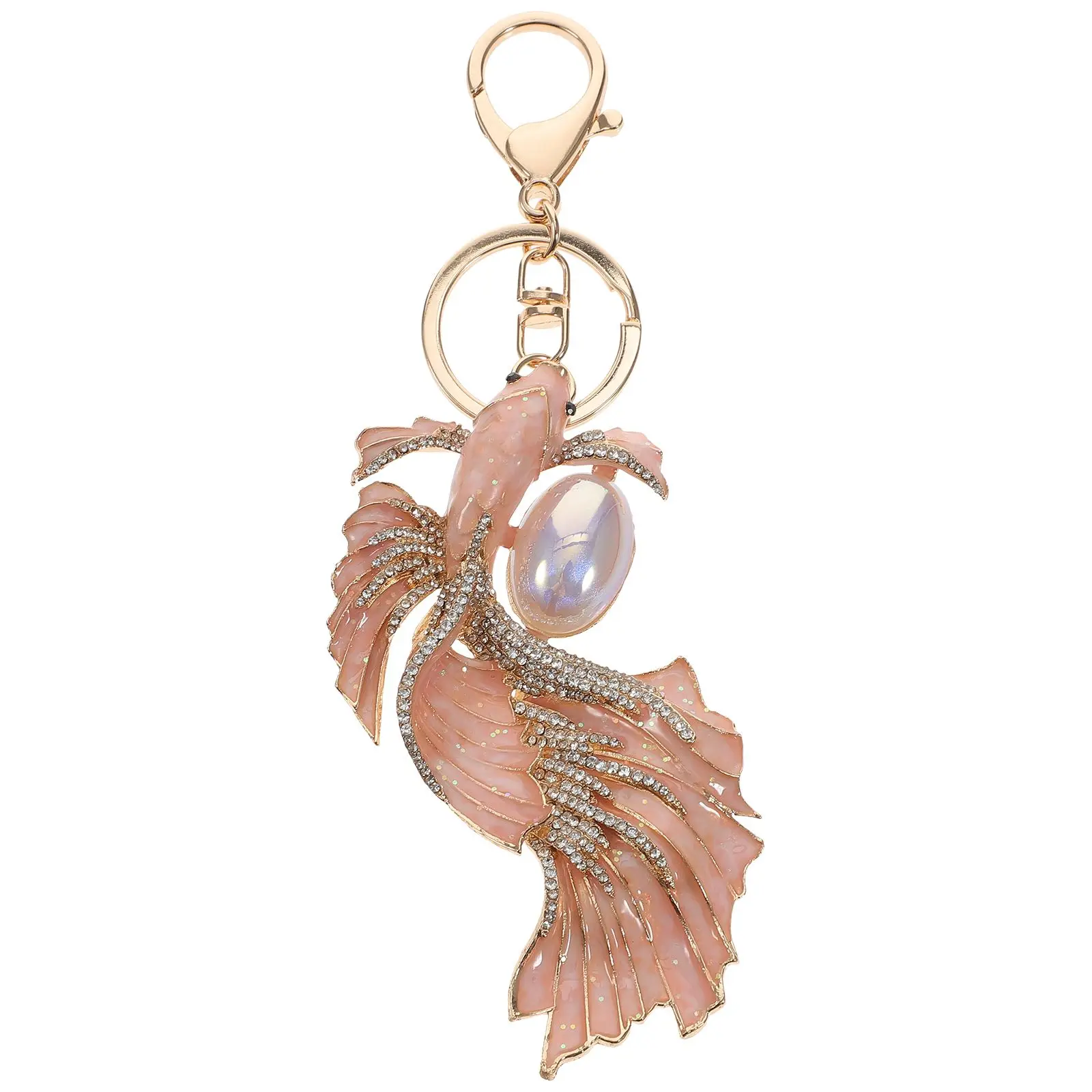 

Handbag Keychain Pearl Goldfish Keychains Decor Wallet Id Pink Metal Ring Purse Charms Miss
