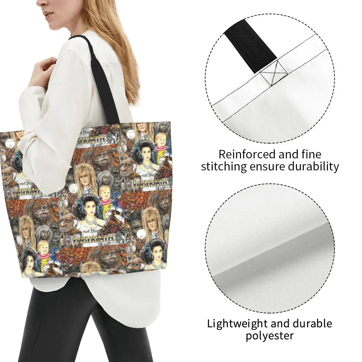 Labyrinth Top Sarah Ludo Goblins Inside Ambrosius Shopping Tote Bag Canvas Shoulder Bags Shopper Grocery Handbag for Women