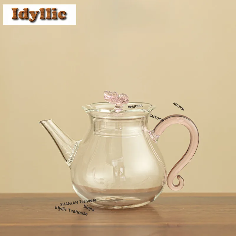 HOYIHM 200ml Pink Butterfly Teapot Boutique Tea Infuser Pot Household Tea Maker Kettle With Filter Green Tea Teaware Decoration