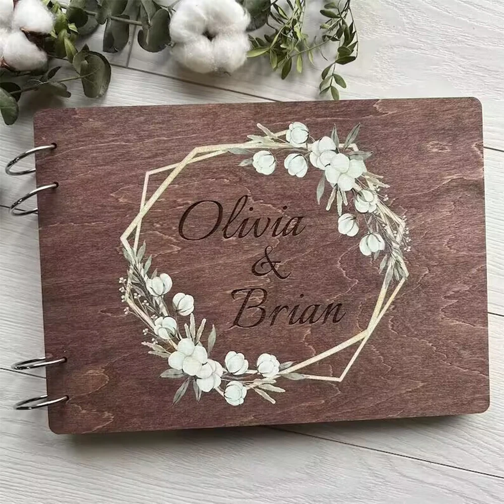 Customized Groom And Bride Name Date Wedding Sign-in Guest Book Wooden Craft Wedding Guest Book