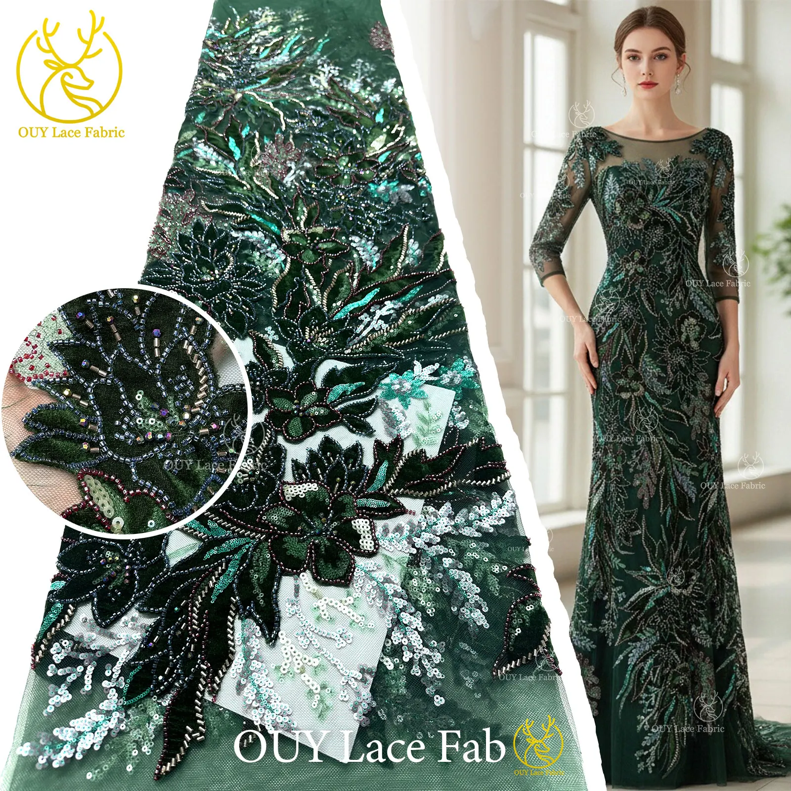 

Nigerian Luxury Velvet Beaded Lace Fabric 2026 High Quality African Sequins French Mesh For Women Wedding Party Dress Sewing
