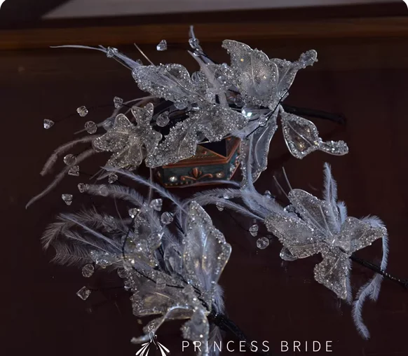 

Fairy spirit hand-made transparent broken diamond three-dimensional petal bride hair headdress Reiki feather wedding hair access