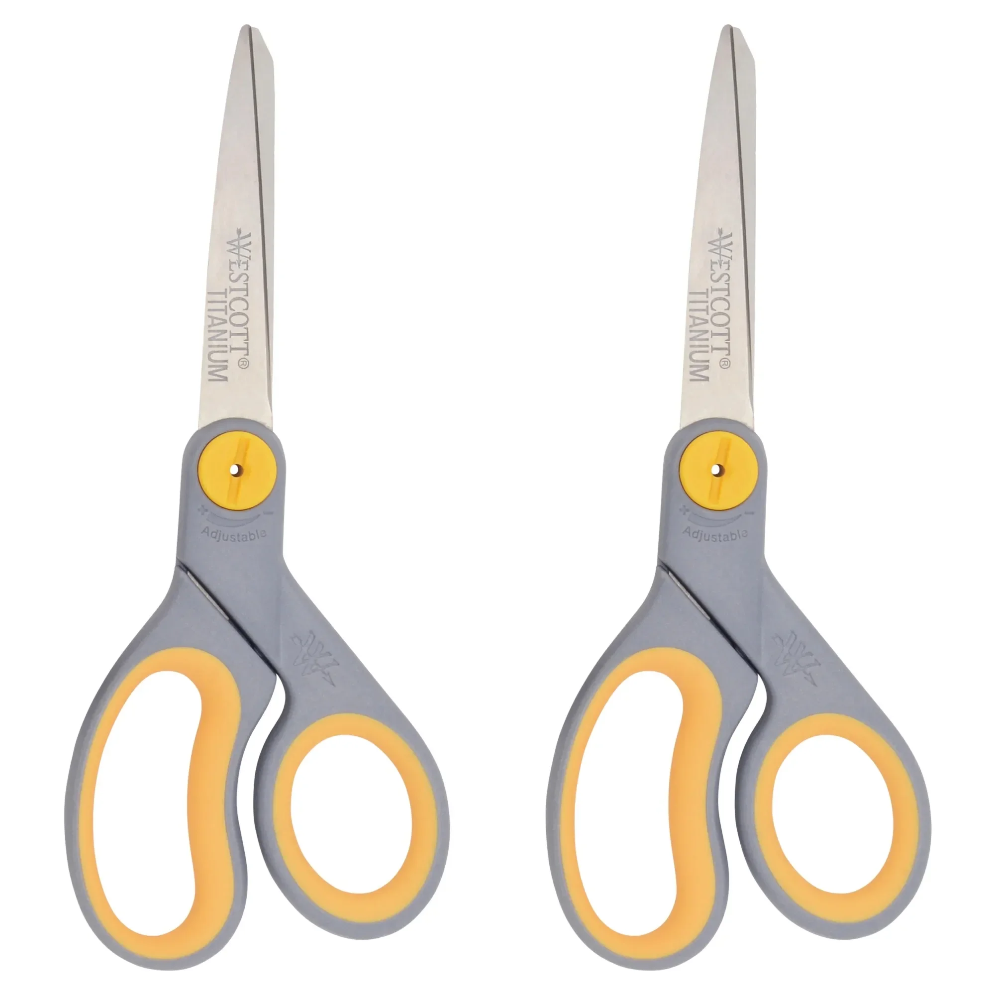 Westcott Titanium Bonded Adjustable Glide Scissors, 8", Grey & Yellow, for Office, 2-Pack