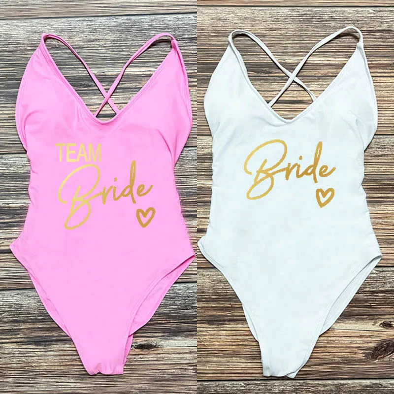 

Team Bride LOVE One-Piece Swimsuit Squad Swim suits Sexy Padded Swimwear Women Bachelorette Party Bathing Suit Summer Beachwear