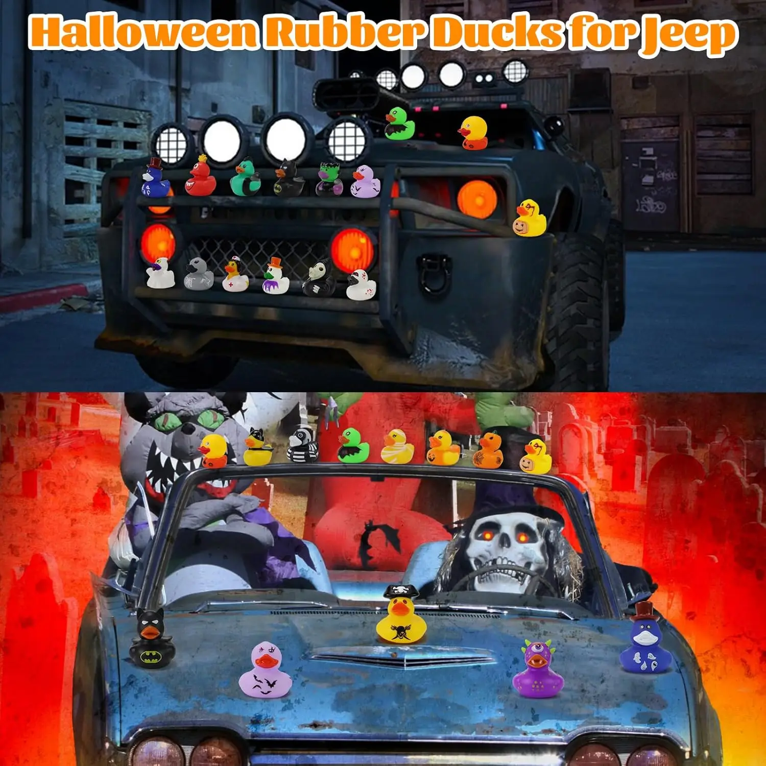 Anatra di Halloween per Jeep Ducking, assortimento anatra di gomma di Halloween per bambini giocattoli da bagno per riempitivi dolcetto o scherzetto