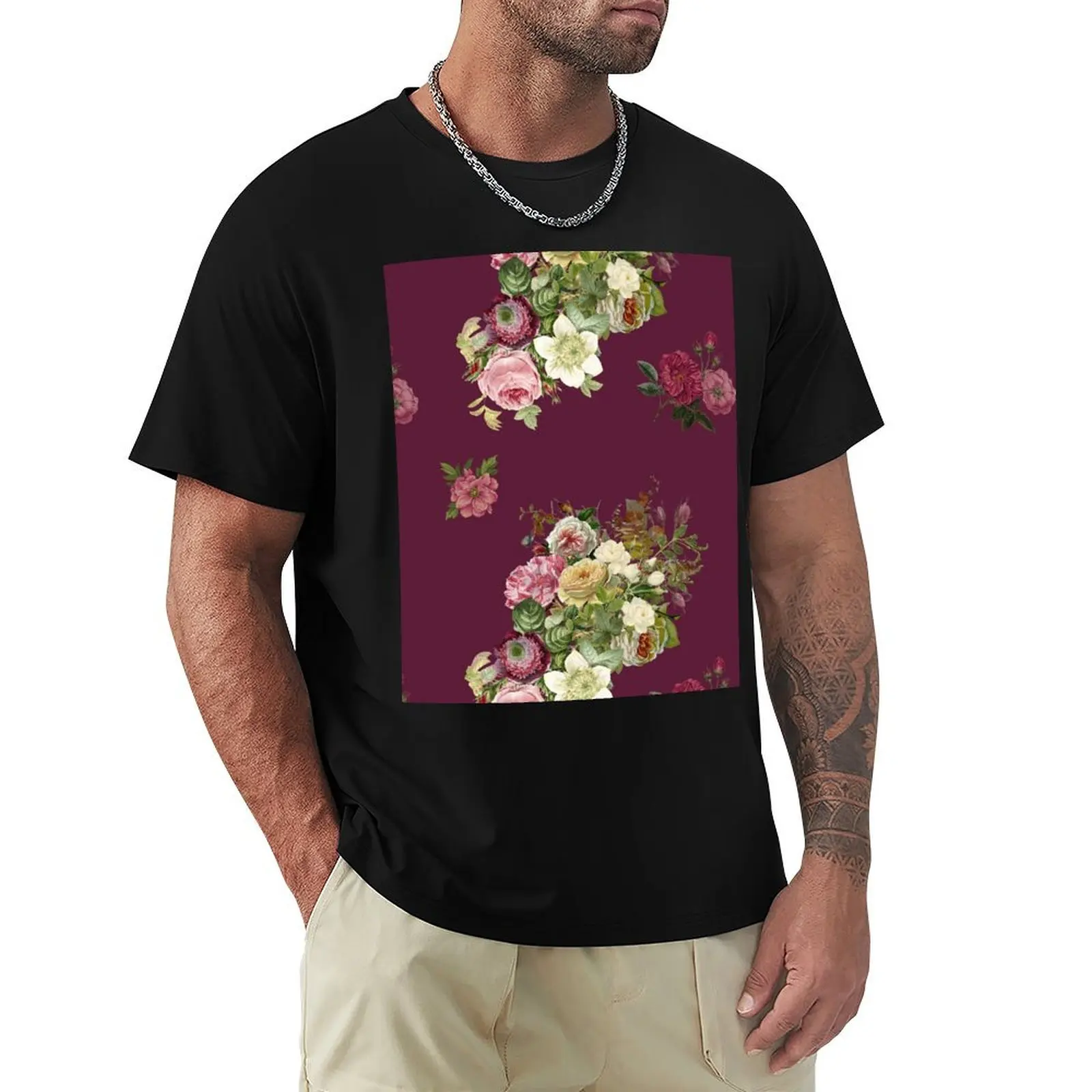 

Burgundy Rose T-Shirt Luxury man man clothes vintage clothes mens graphic t-shirts anime