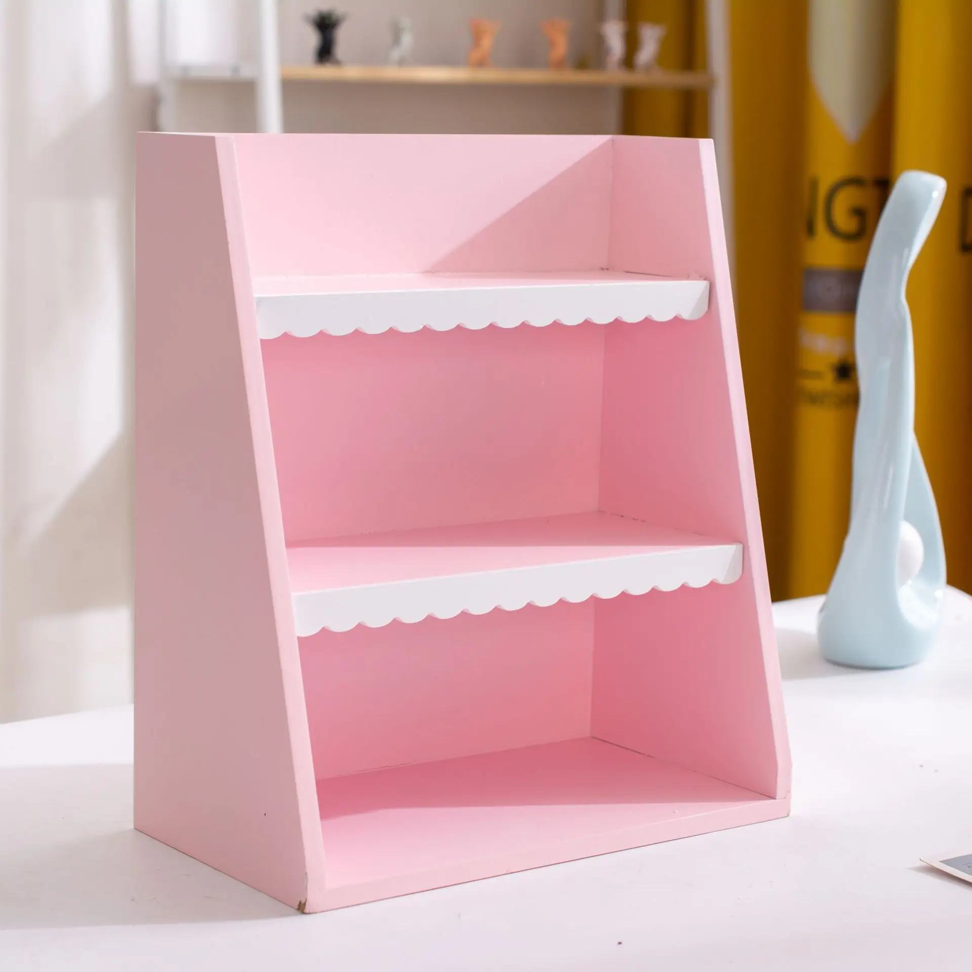 Pink Wooden Storage Rack Desktop Shelving Blind Box Storage Rack DIY Doll Storage Display Cabinet Cosmetic  Rack