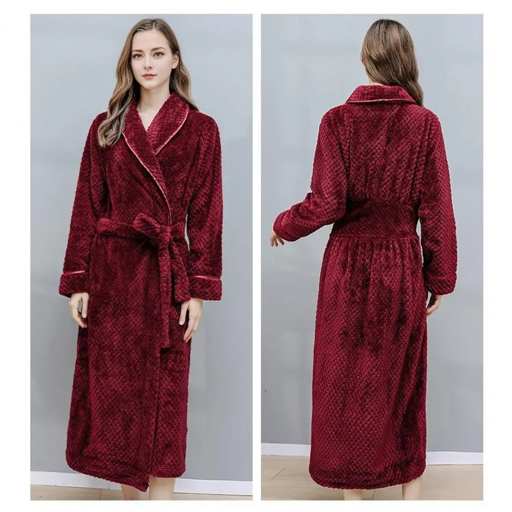 Nightgown Casual Loose Kimono Bathrobe Chinese Men Casual Flannel Robe Large Size XL Winter Thick Warm Sleepwear Lady Homewear