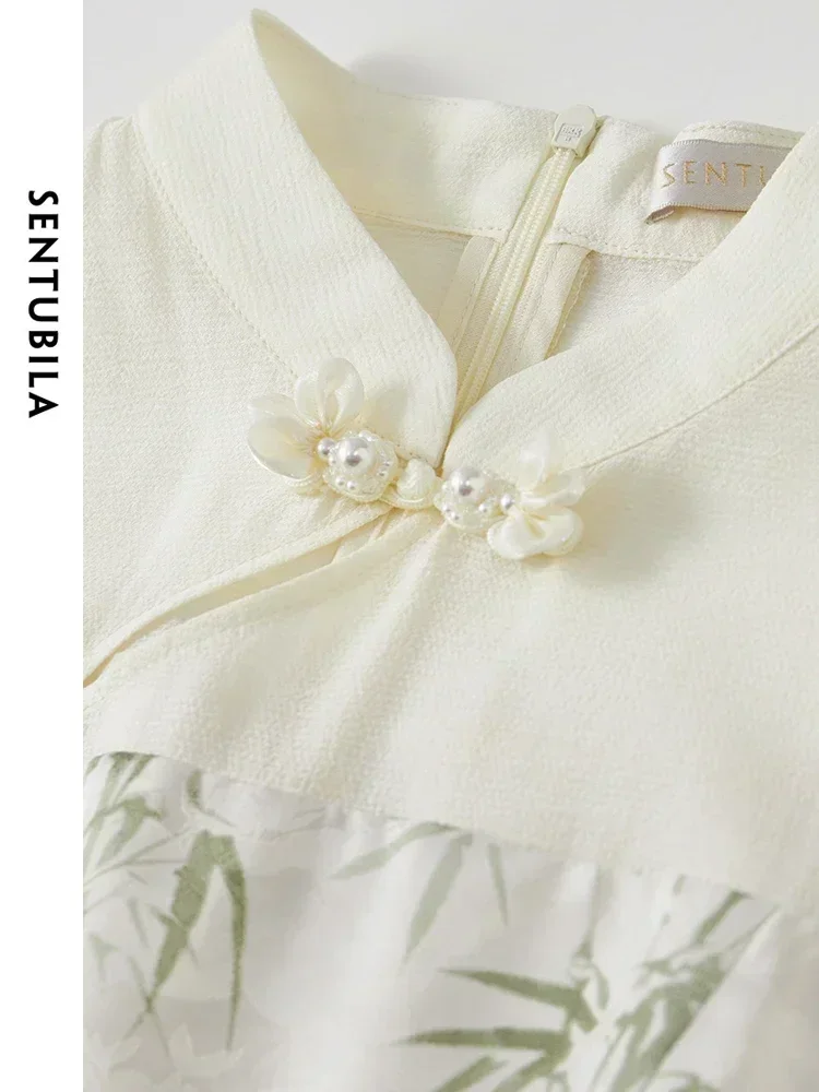 ชุดเดรสผู้หญิงสไตล์จีน SENTUBILA รุ่นปี 2025 สำหรับฤดูร้อน ดีไซน์หรูหรา คอตั้งเล็ก ลายพิมพ์ไม้ไผ่ เหมาะสำหรับงานปาร์ตี้ งานกลางคืน ชุดเดรสสุดสง่างาม รุ่น 142L54578